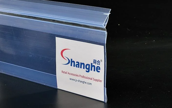 Custom Clear Display Plastic PVC Shelf Price Channel Tag Data Strip Ticket Label Holder with Hinge