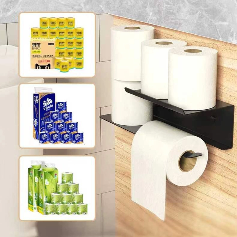 New Wall Mounted Self-Adhesive Toilet Paper Holder Tissue Holders with Mobile Phone Storage Shelf