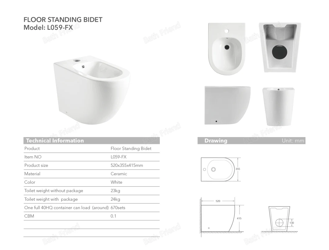 Chaozhou Factory Directly Wc Bathroom One Piece Bidet Seat Floor Stand Woman Wash Ceramic Bidet